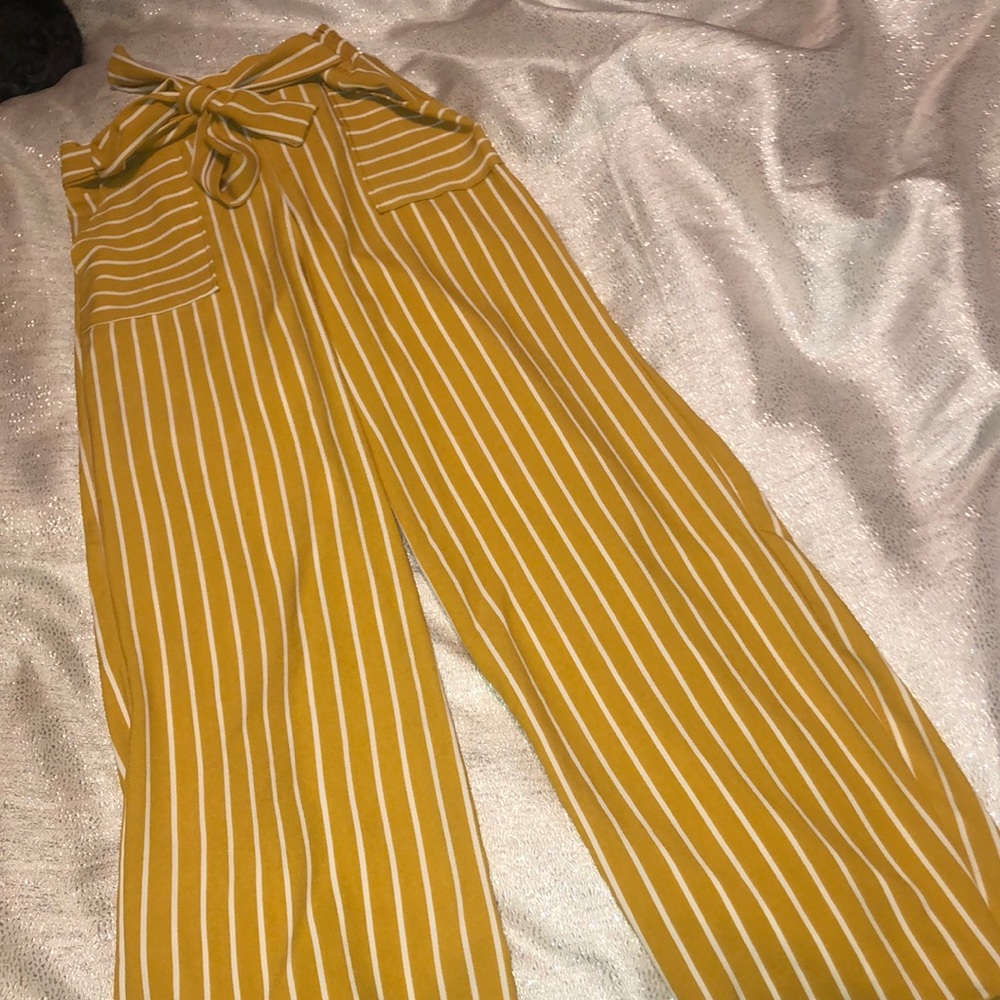 Yellow and white striped boho pants